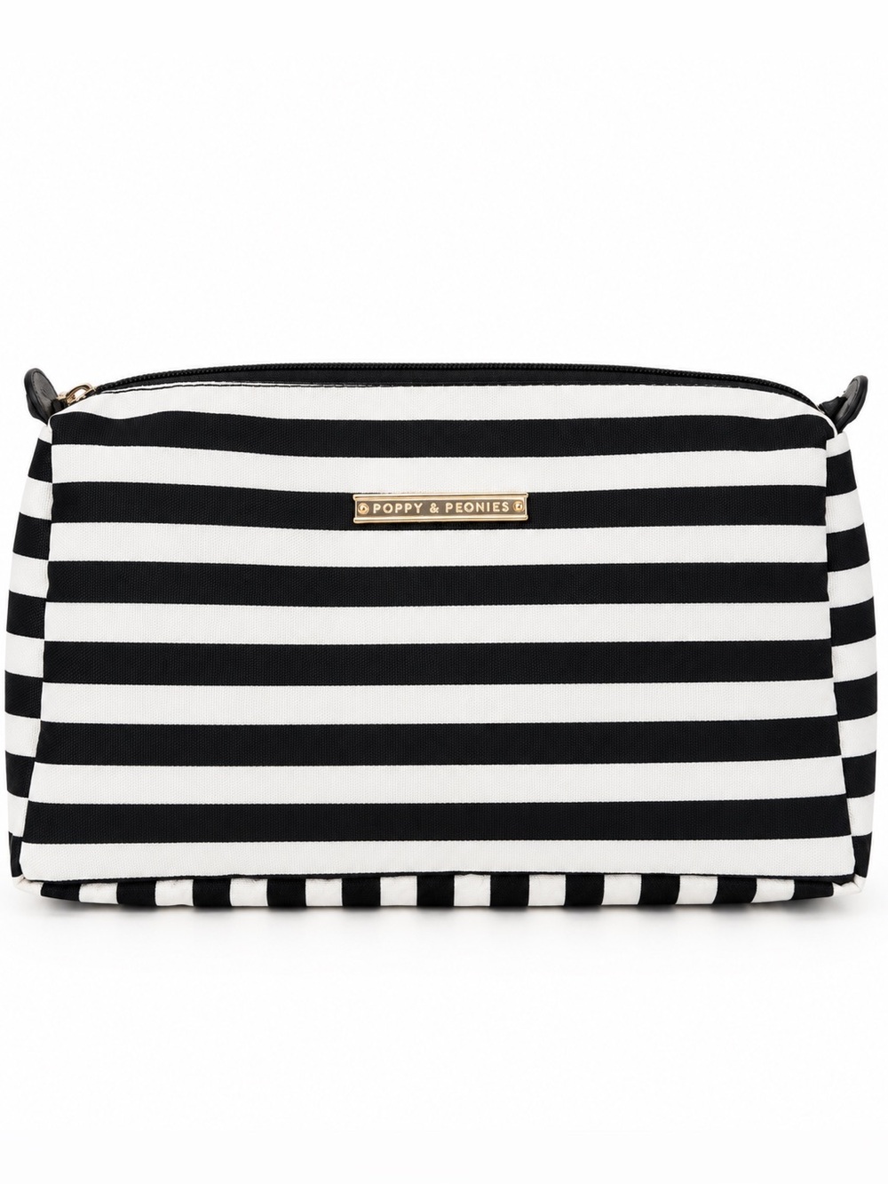 Poppy & Peonies Black White Striped Cosmetic Makeup Travel Bag
